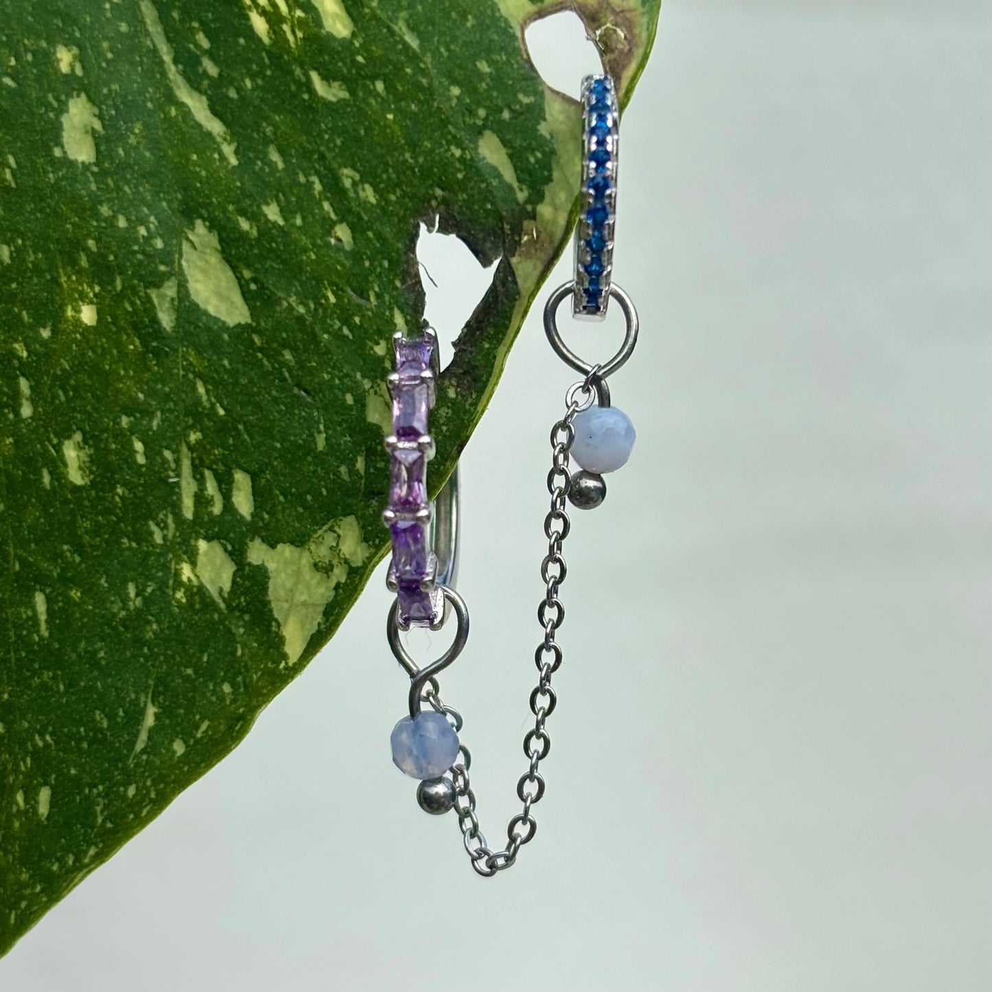 The Guide Crystals Silver | 1 PC Single Blue Lace Agate Aurora Chain Crystal Earring Charm