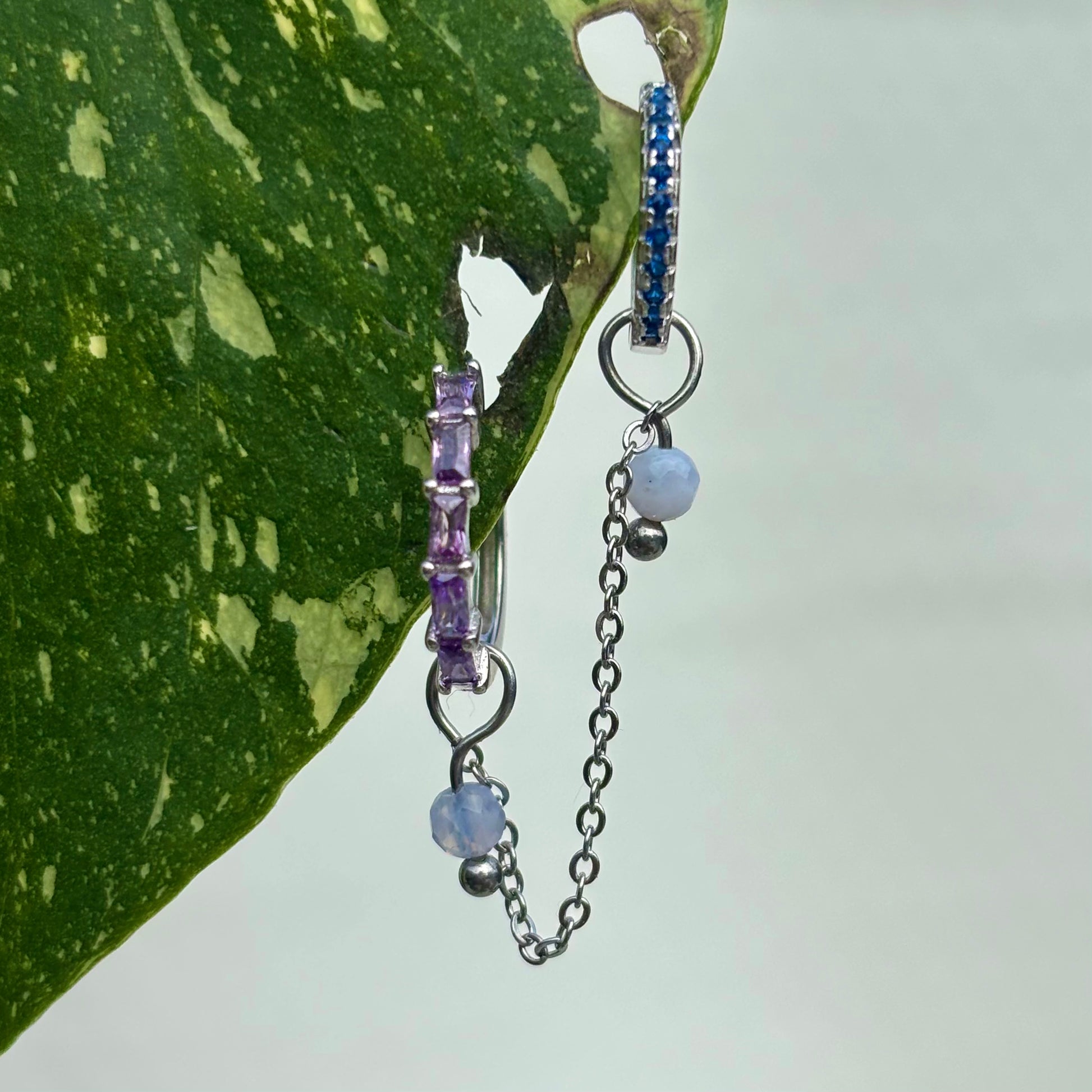 The Guide Crystals Silver | 1 PC Single Blue Lace Agate Aurora Chain Crystal Earring Charm