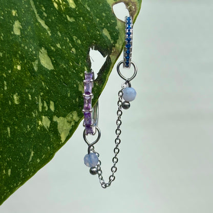 The Guide Crystals Silver | 1 PC Single Blue Lace Agate Aurora Chain Crystal Earring Charm