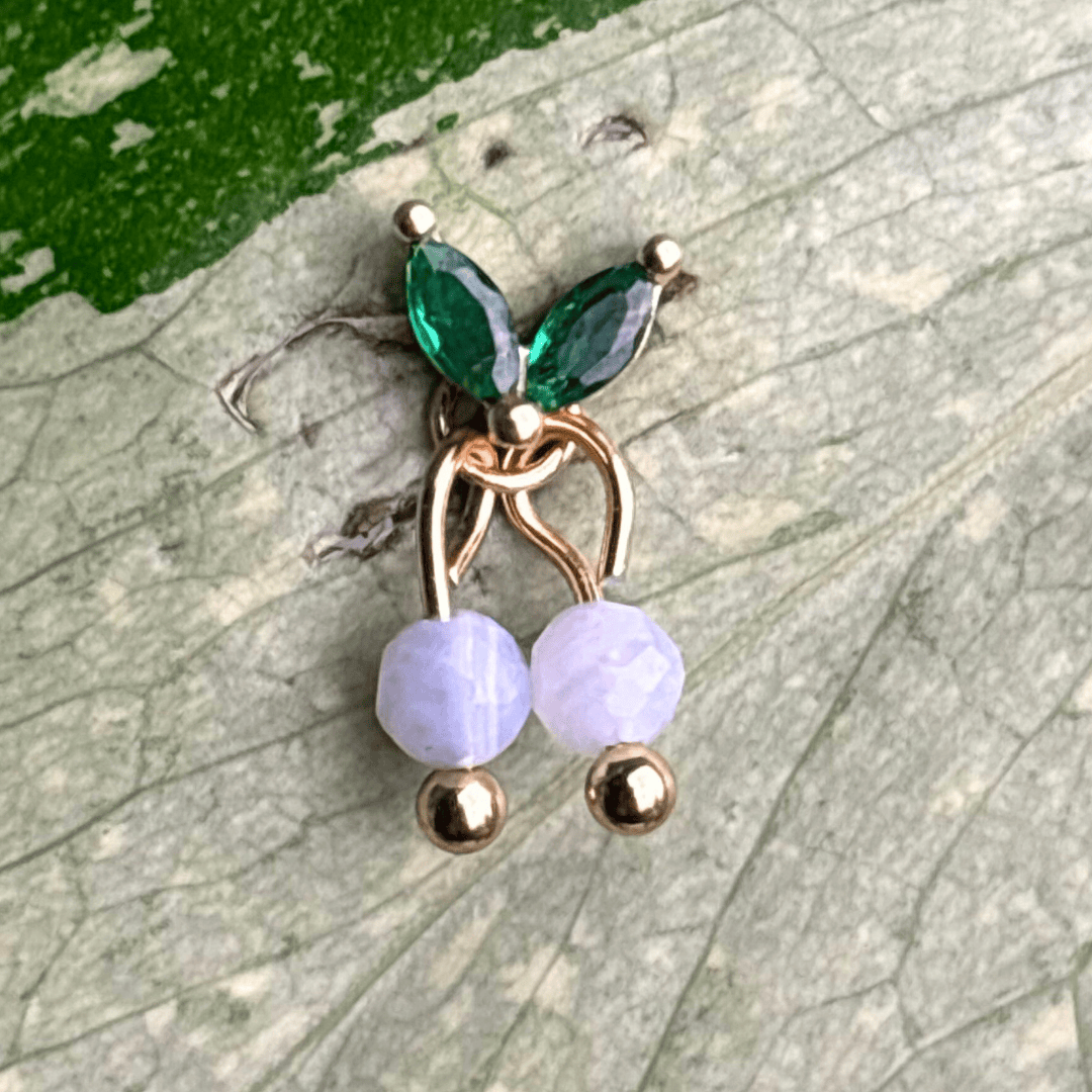 The Guide Crystals Gold | 1 PC Single Blue Lace Agate Cherry Charm for Stud Earrings