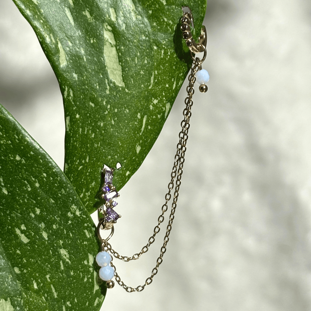 The Guide Crystals Gold | 1 PC Single Blue Lace Agate Cordellia Chain Crystal Earring Charm