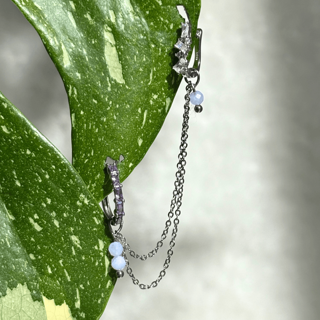 The Guide Crystals Silver | 1 PC Single Blue Lace Agate Cordellia Chain Crystal Earring Charm