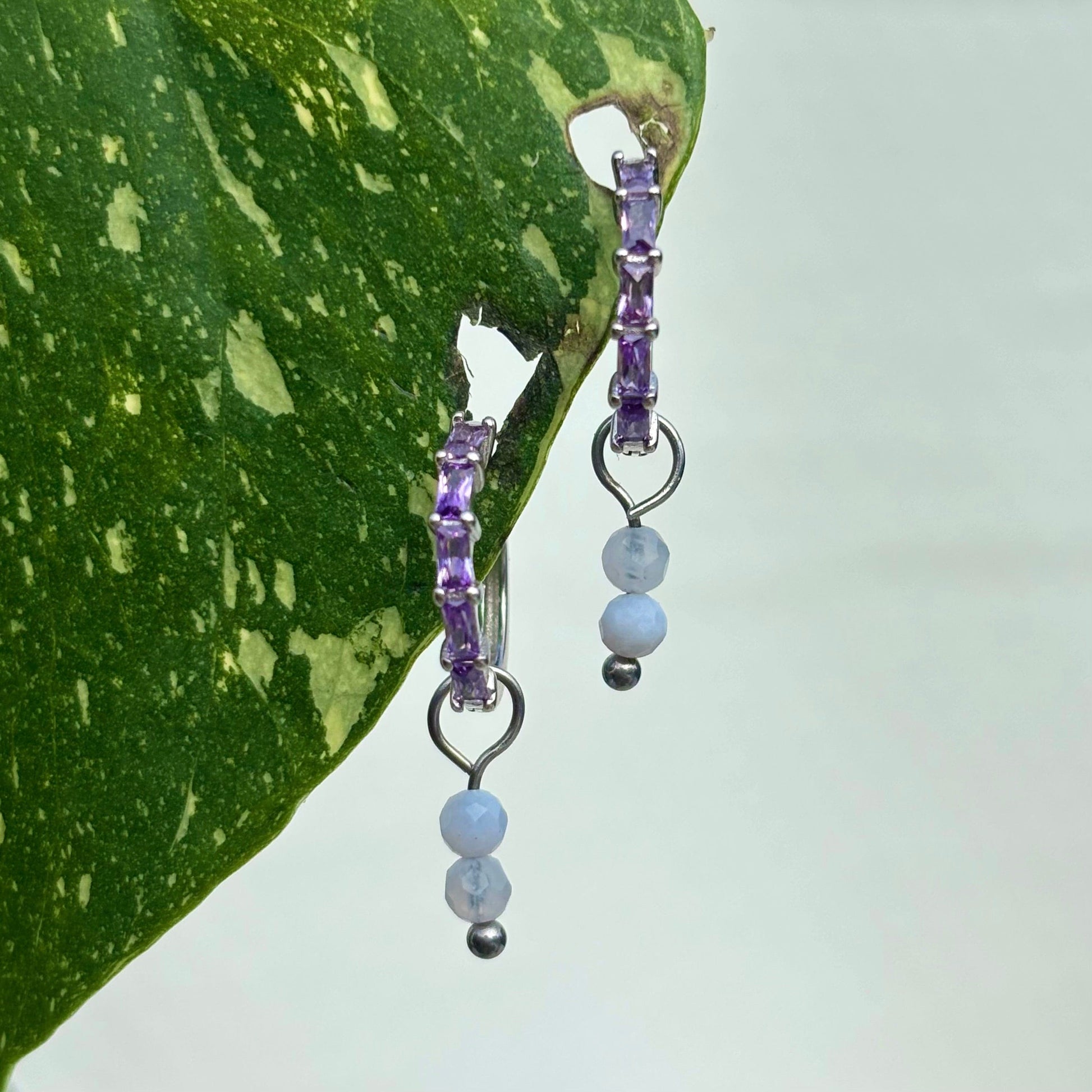 The Guide Crystals Silver Blue Lace Agate Double Dew Drop Crystal Earring Charms