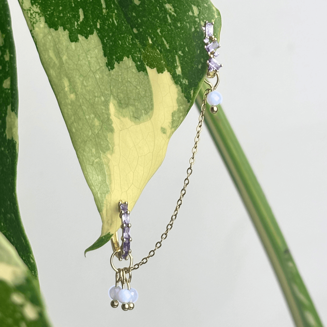 The Guide Crystals Gold | 1 PC Single Blue Lace Agate Grape Chain Earring Charm