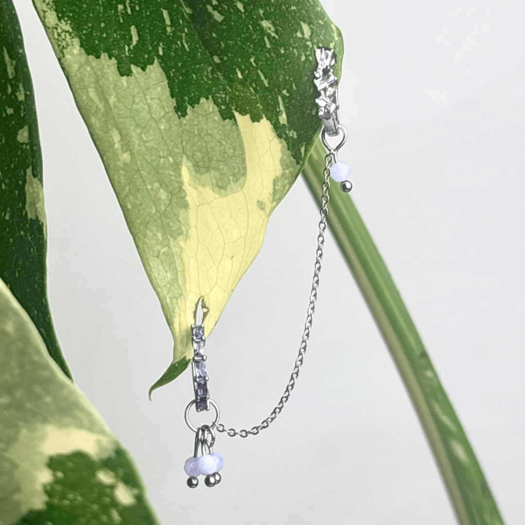 The Guide Crystals Silver | 1 PC Single Blue Lace Agate Grape Chain Earring Charm