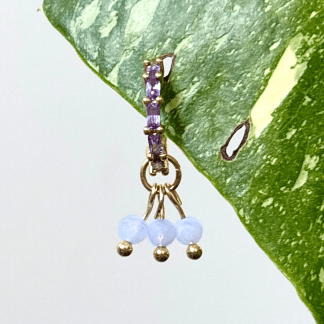 The Guide Crystals Gold | 1 PC Single Blue Lace Agate Grape Crystal Earring Charm