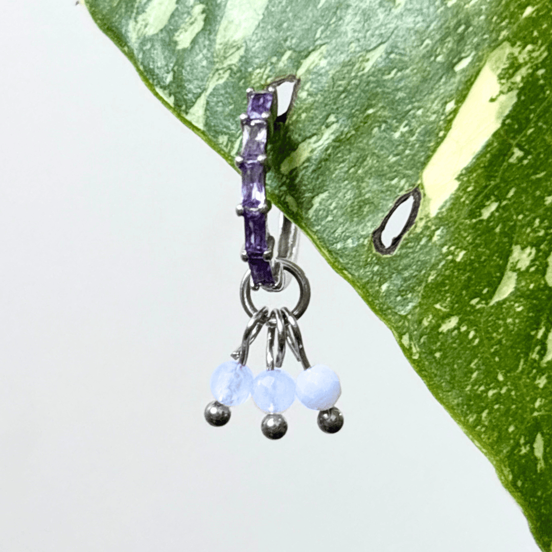 The Guide Crystals Silver | 1 PC Single Blue Lace Agate Grape Crystal Earring Charm