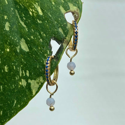 The Guide Crystals Gold Blue Lace Agate Single Dew Drop Crystal Earring Charms