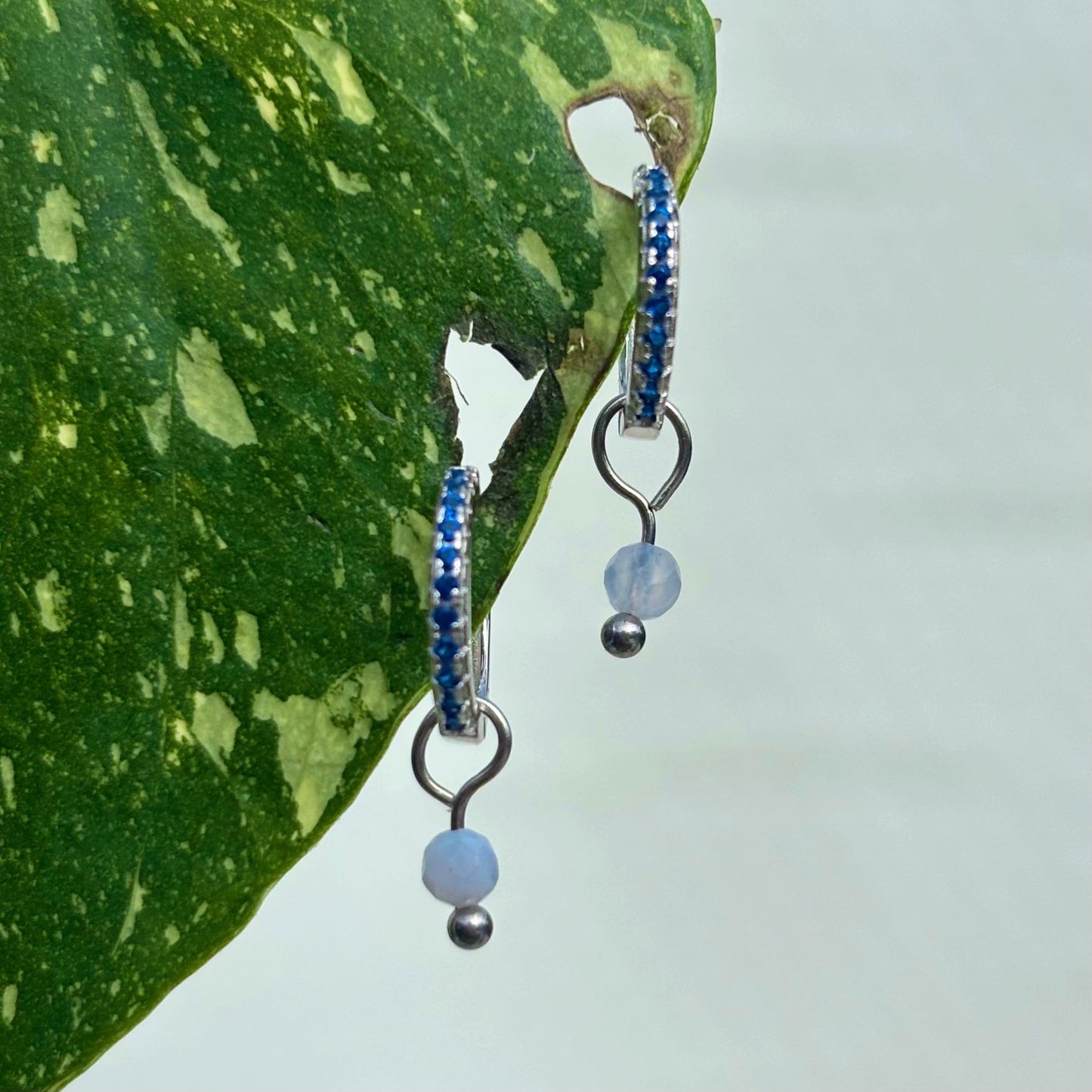 The Guide Crystals Silver Blue Lace Agate Single Dew Drop Crystal Earring Charms