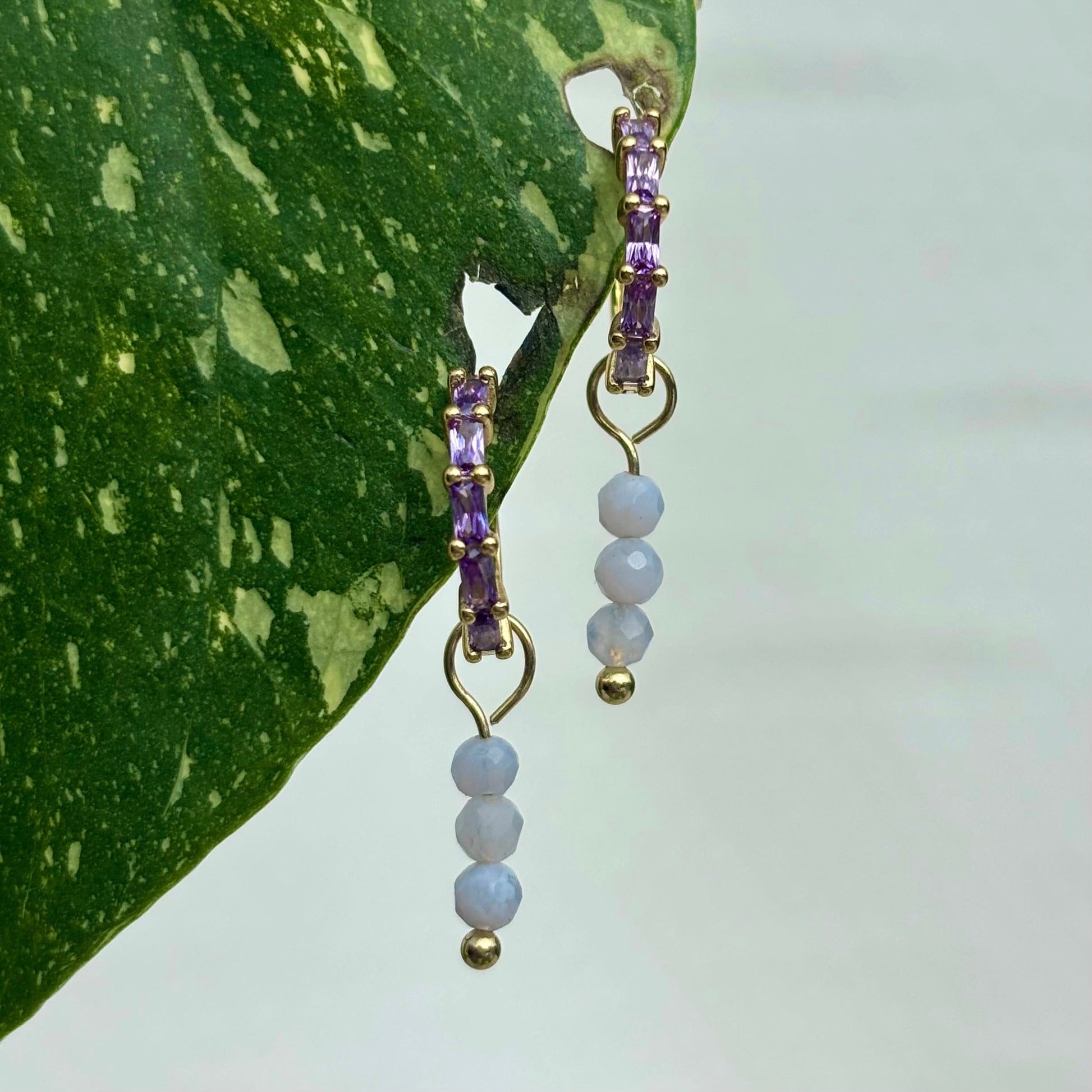 The Guide Crystals Gold Blue Lace Agate Triple Dew Drop Crystal Earring Charms