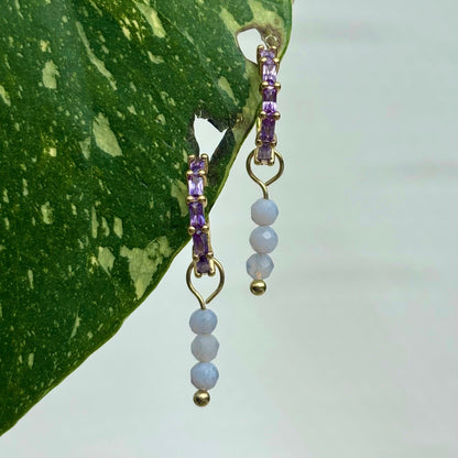 The Guide Crystals Gold Blue Lace Agate Triple Dew Drop Crystal Earring Charms