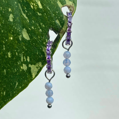 The Guide Crystals Silver Blue Lace Agate Triple Dew Drop Crystal Earring Charms