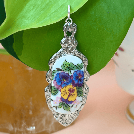 The Guide Crystals Blue & Yellow Flower Silver Spoon Charm