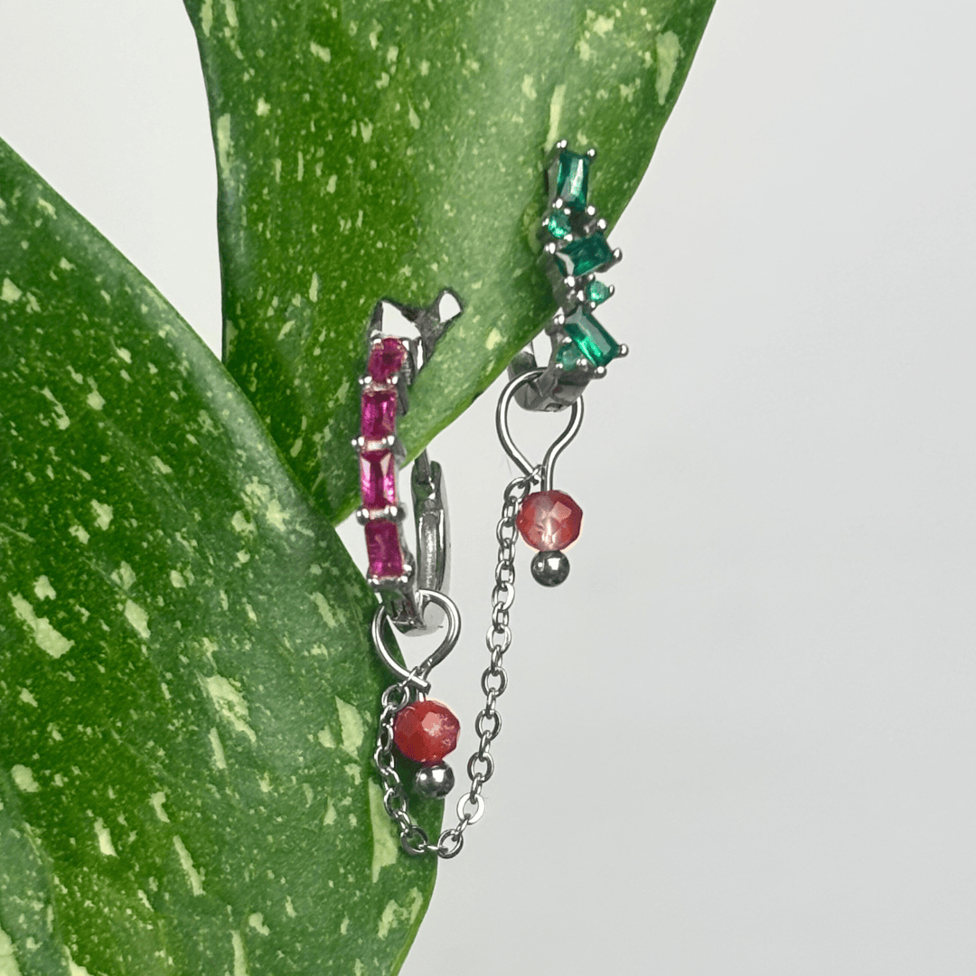 The Guide Crystals Silver | 1 PC Single Carnelian Aurora Chain Crystal Earring Charm