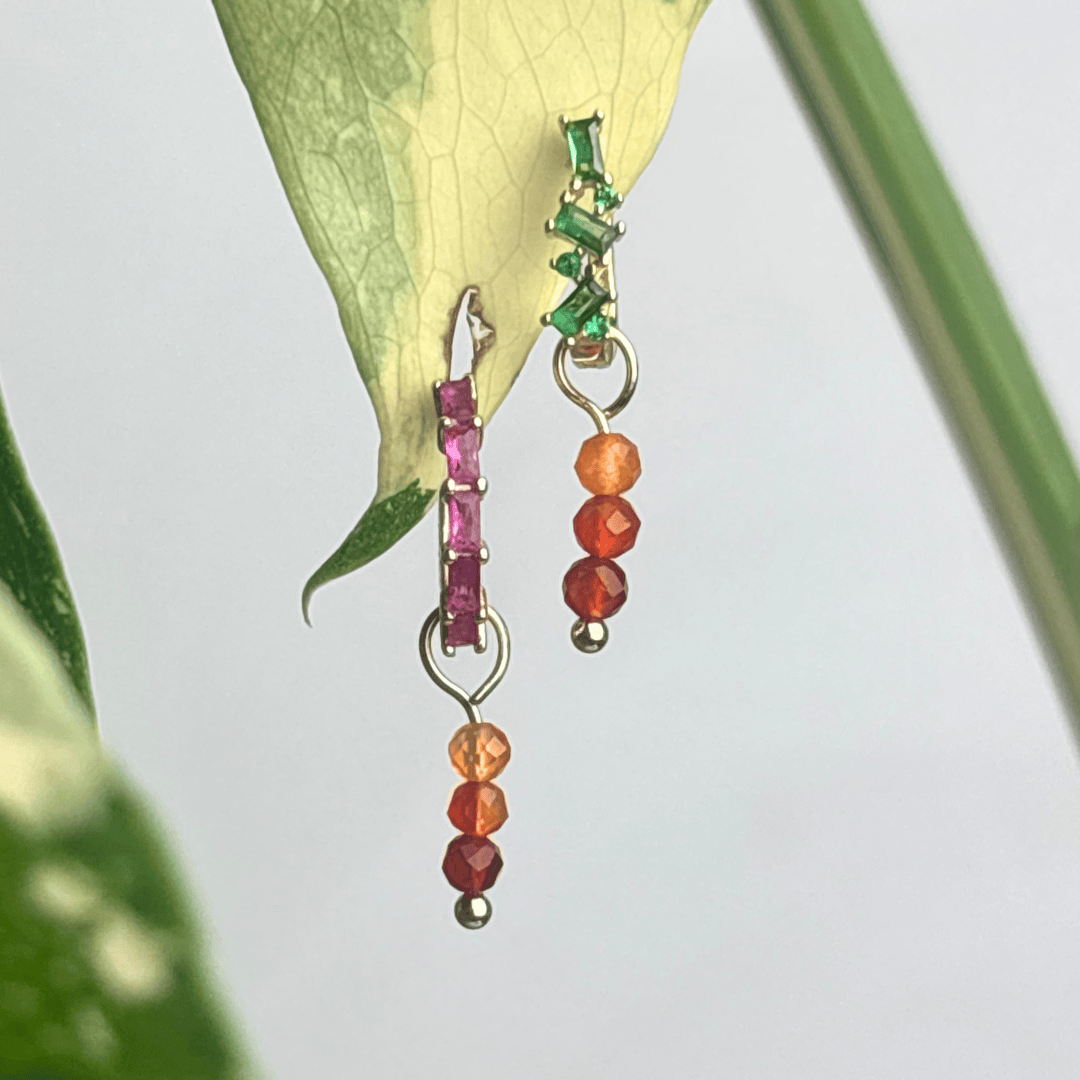The Guide Crystals Gold Carnelian Triple Dew Drop Crystal Earring Charms