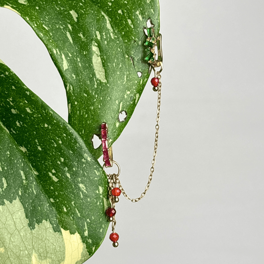 The Guide Crystals Gold | 1 PC Single Carnelian Waterfall Earring Chain
