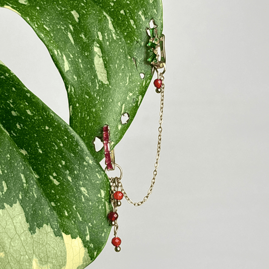 The Guide Crystals Gold | 1 PC Single Carnelian Waterfall Earring Chain
