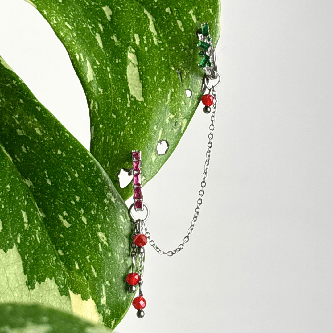 The Guide Crystals Silver | 1 PC Single Carnelian Waterfall Earring Chain