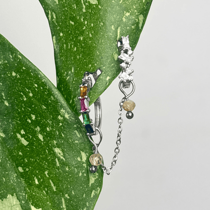 The Guide Crystals Silver | 1 PC Single Citrine Aurora Chain Crystal Earring Charm