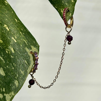 The Guide Crystals Gold | 1 PC Single Garnet Aphrodite Chain Crystal Earring Charm