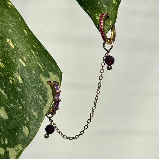 The Guide Crystals Gold | 1 PC Single Garnet Aphrodite Chain Crystal Earring Charm