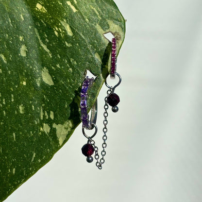 The Guide Crystals Silver | 1 PC Single Garnet Aurora Chain Crystal Earring Charm