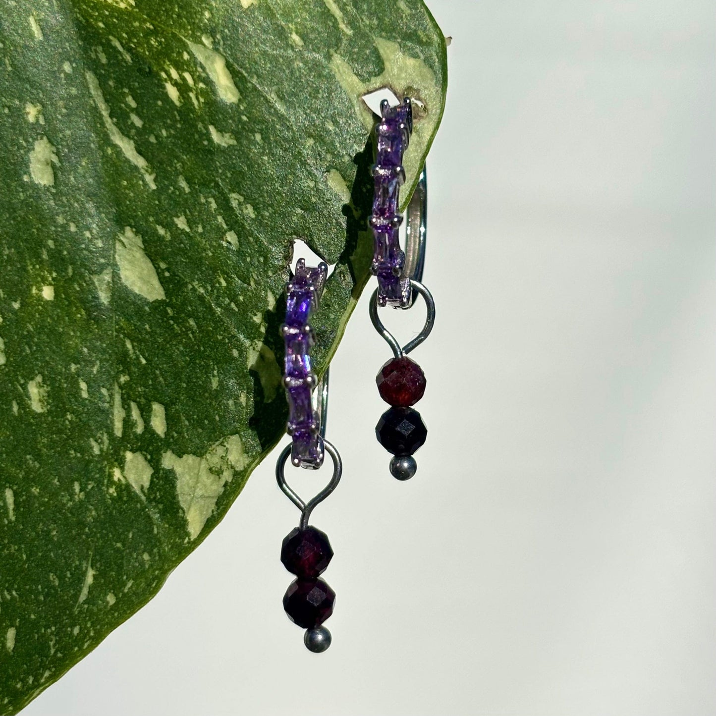 The Guide Crystals Silver Garnet Double Dew Drop Crystal Earring Charms