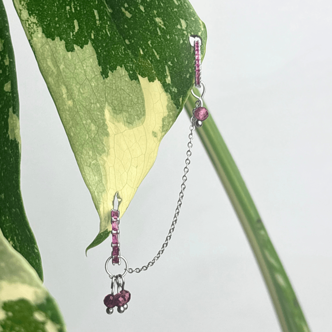 The Guide Crystals Silver | 1 PC Single Garnet Grape Chain Earring Charm
