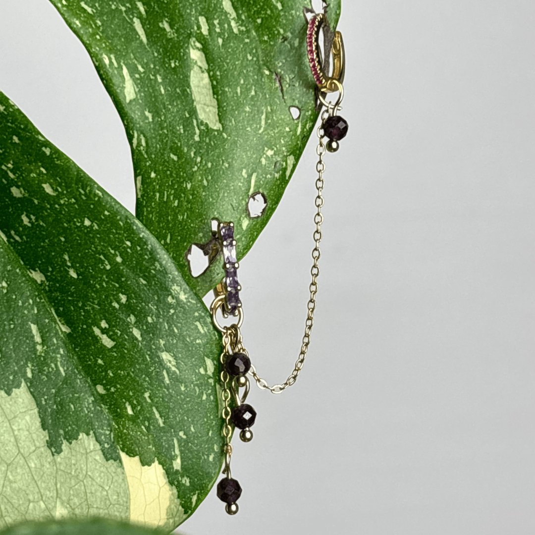 The Guide Crystals Gold | 1 PC Single Garnet Waterfall Earring Chain