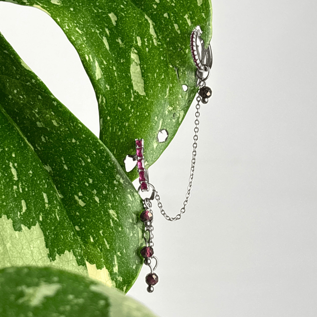 The Guide Crystals Silver | 1 PC Single Garnet Waterfall Earring Chain