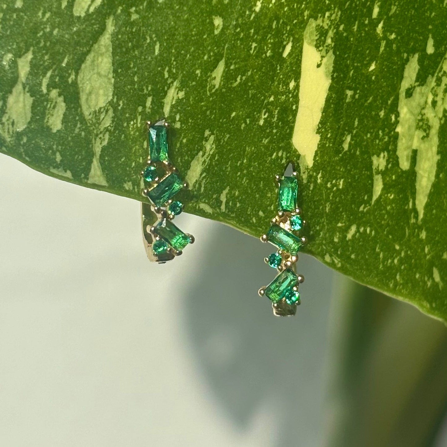The Guide Crystals Green Abstract Zirconia Gold Huggie Earrings