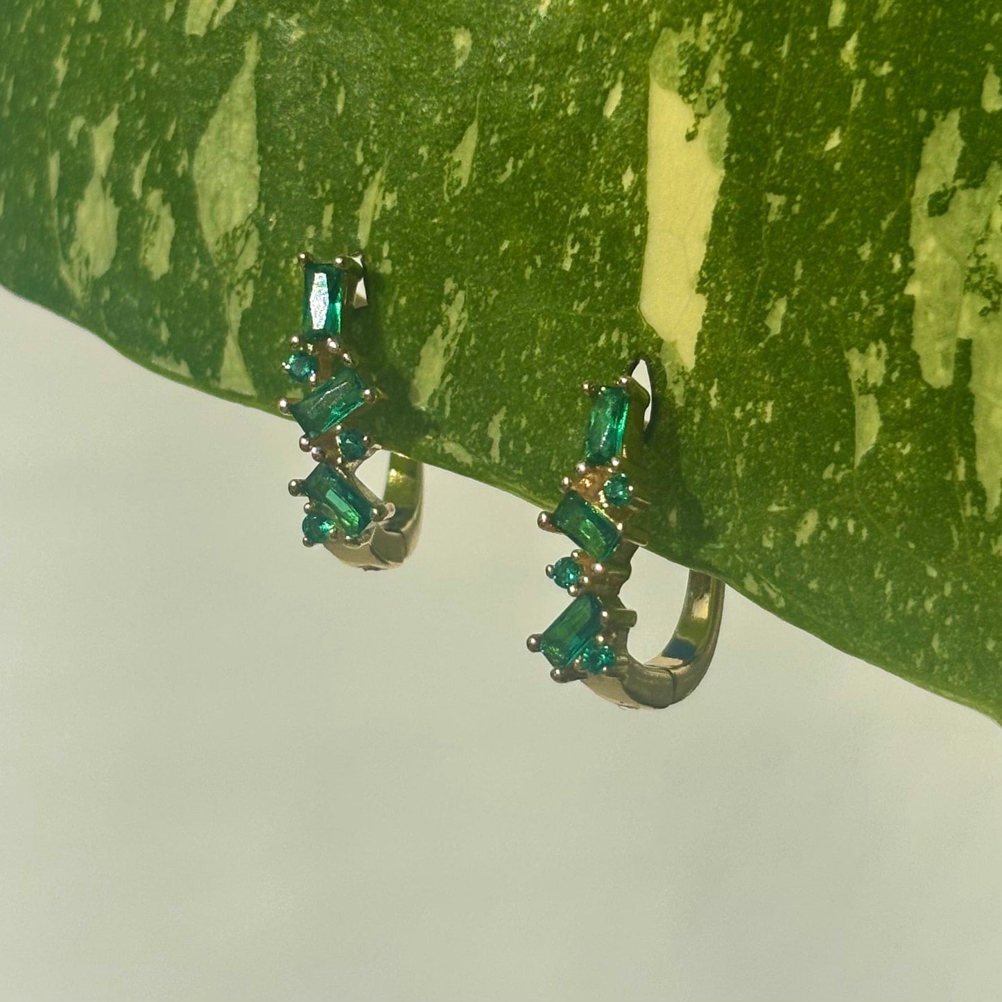 The Guide Crystals Green Abstract Zirconia Gold Huggie Earrings
