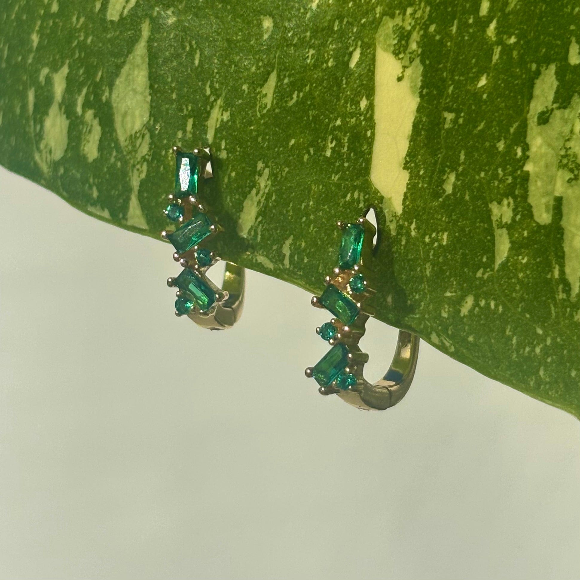 The Guide Crystals Green Abstract Zirconia Gold Huggie Earrings