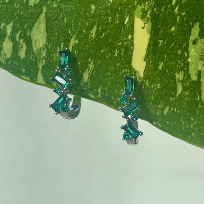 The Guide Crystals Green Abstract Zirconia Silver Huggie Earrings