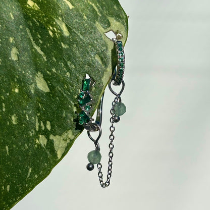 The Guide Crystals Silver | 1 PC Single Green Aventurine Aurora Chain Crystal Earring Charm