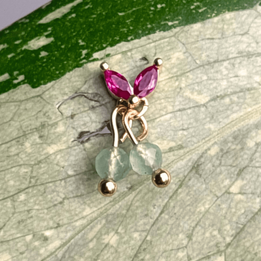 The Guide Crystals Gold | 1 PC Single Green Aventurine Cherry Charm for Stud Earrings