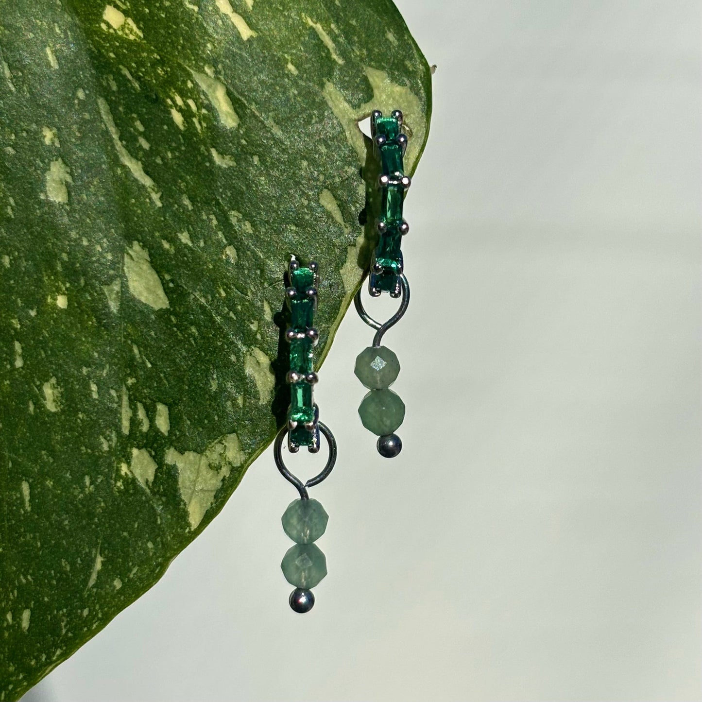 The Guide Crystals Silver Green Aventurine Double Dew Drop Crystal Earring Charms