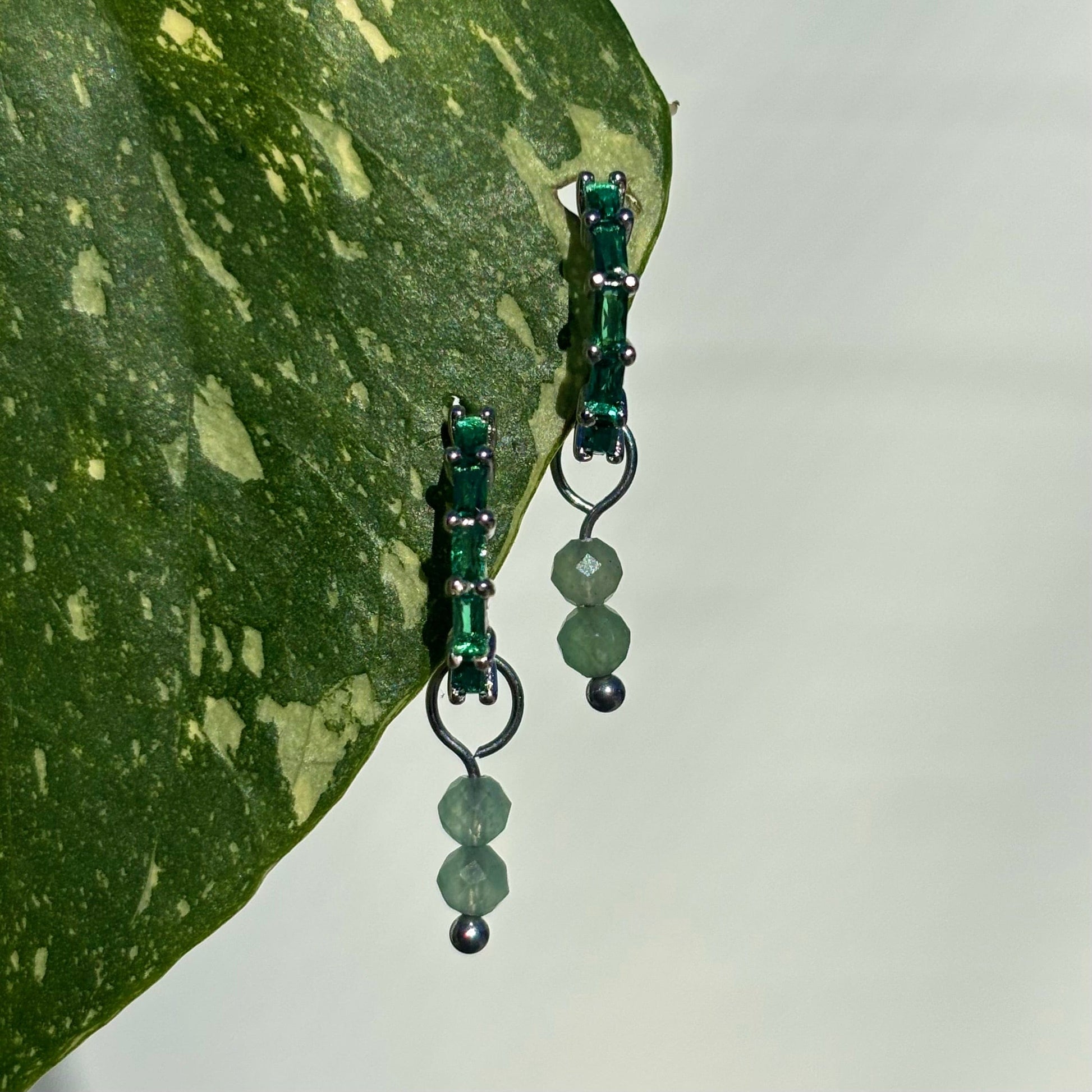 The Guide Crystals Silver Green Aventurine Double Dew Drop Crystal Earring Charms