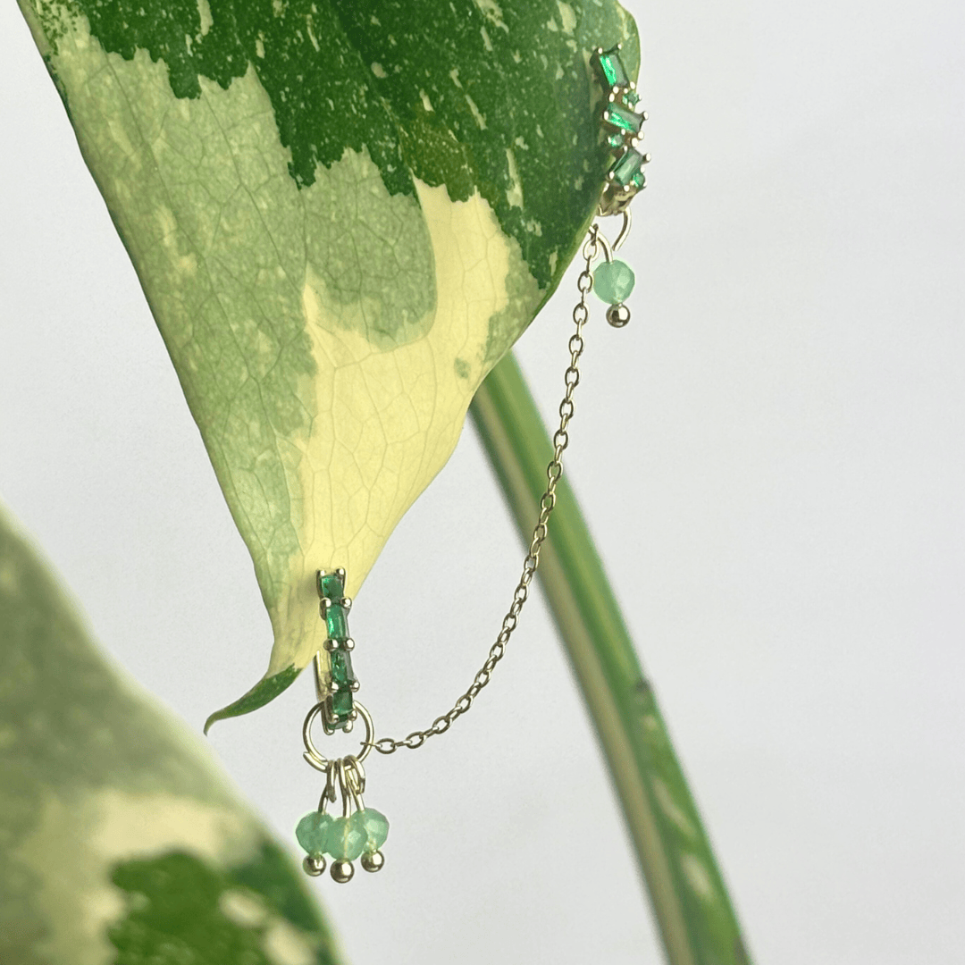 The Guide Crystals Gold | 1 PC Single Green Aventurine Grape Chain Earring Charm