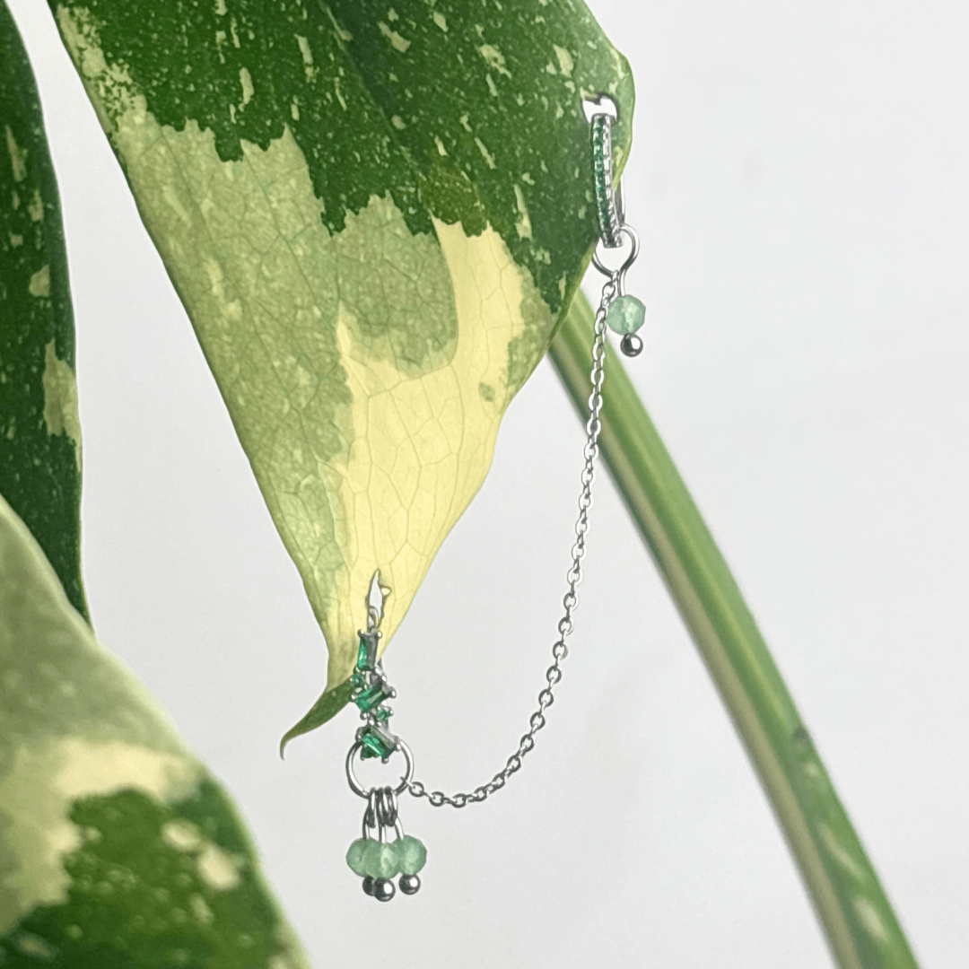 The Guide Crystals Silver | 1 PC Single Green Aventurine Grape Chain Earring Charm