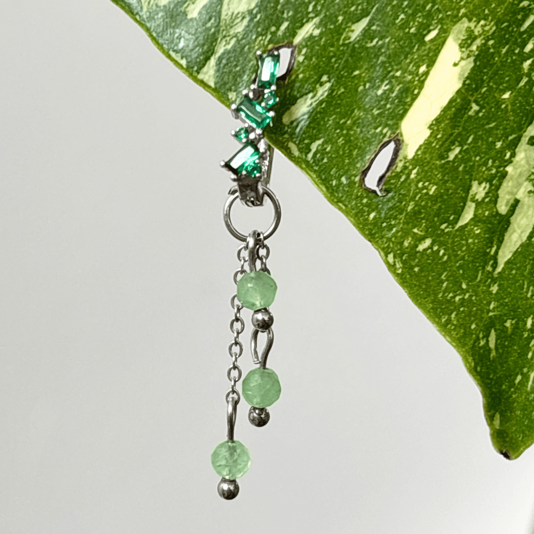 The Guide Crystals Silver | 1 PC Single Green Aventurine Lily of the Valley Crystal Earring Charm