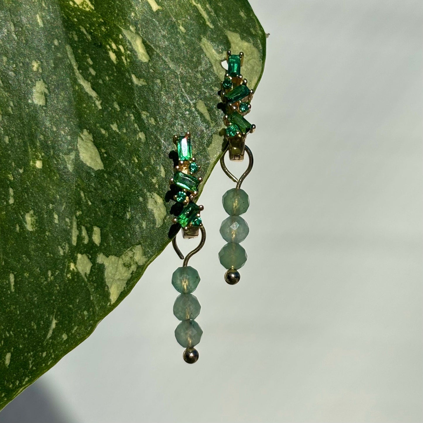 The Guide Crystals Gold Green Aventurine Triple Dew Drop Crystal Earring Charms