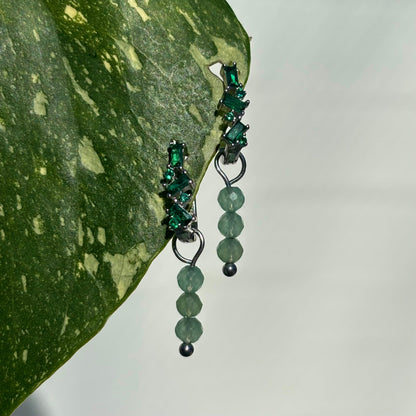 The Guide Crystals Silver Green Aventurine Triple Dew Drop Crystal Earring Charms