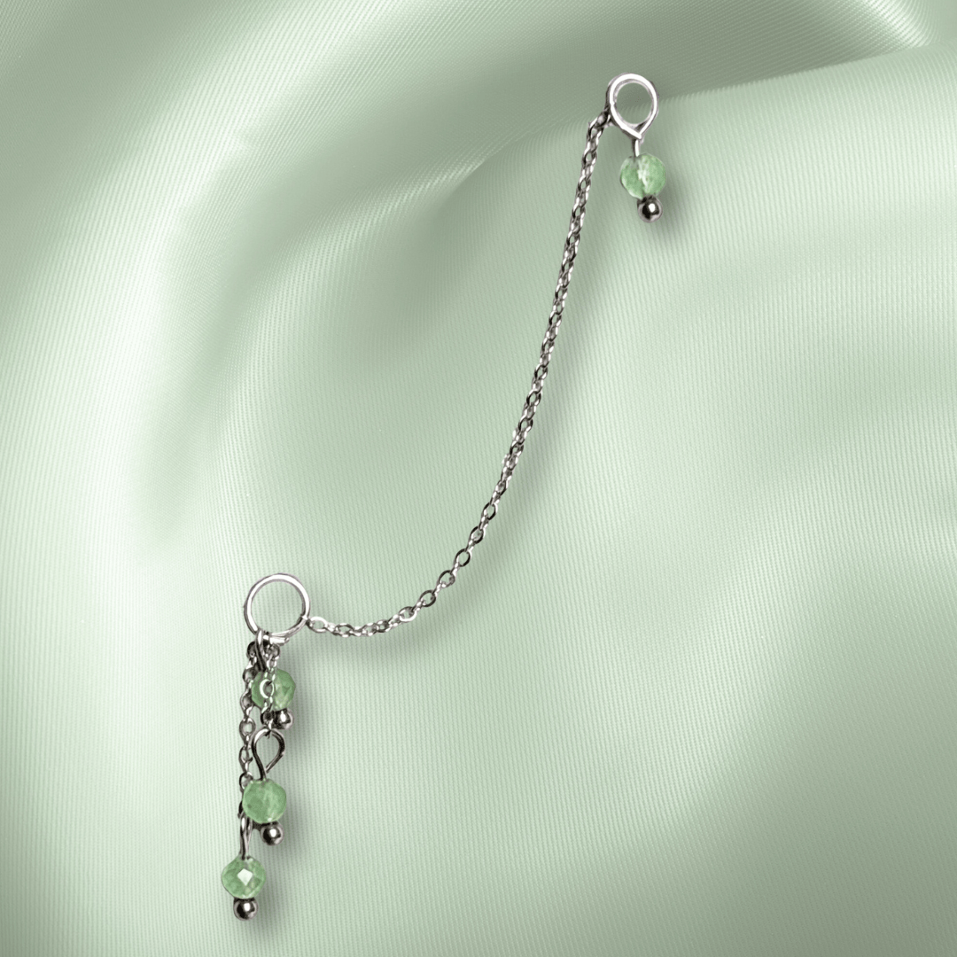 The Guide Crystals Silver | 1 PC Single Green Aventurine Waterfall Earring Chain