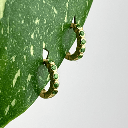 The Guide Crystals Green Bubble Zirconia Gold Mini Huggie Earrings