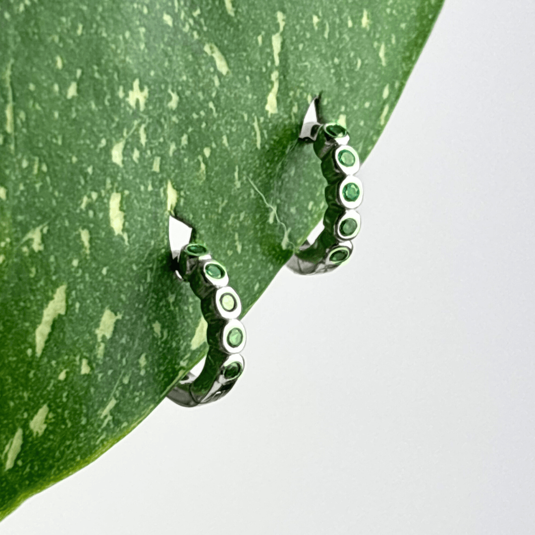 The Guide Crystals Green Bubble Zirconia Silver Mini Huggie Earrings