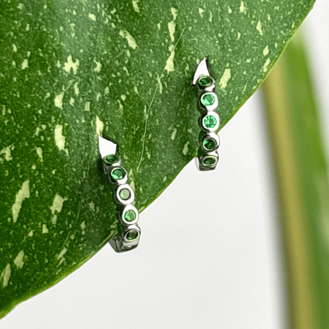 The Guide Crystals Green Bubble Zirconia Silver Mini Huggie Earrings