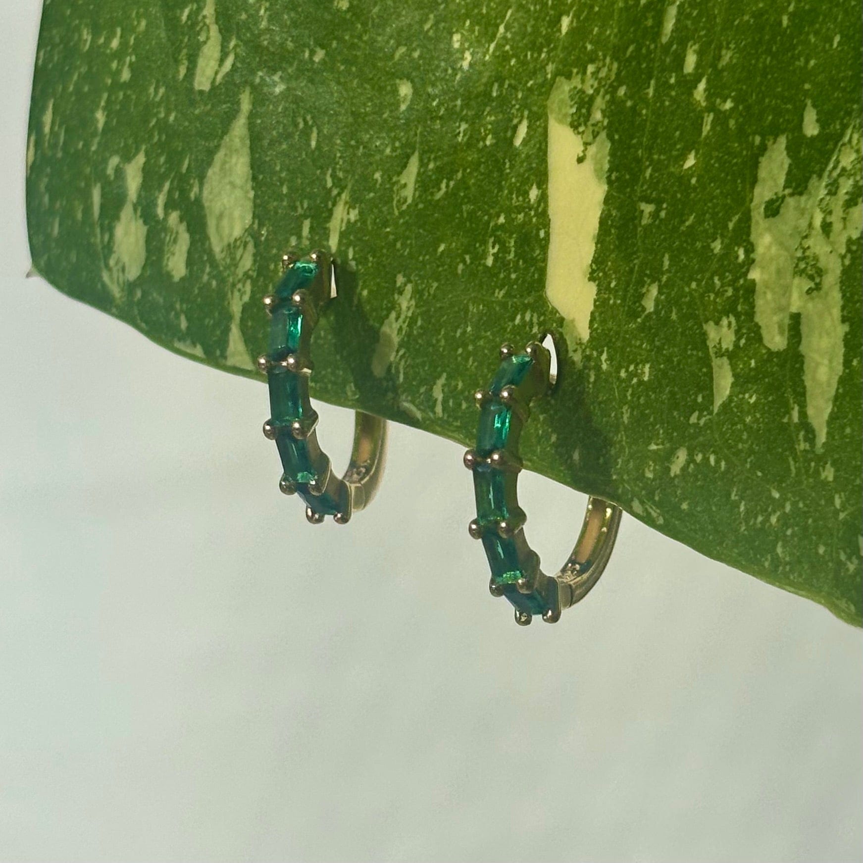 The Guide Crystals Green Zirconia Gold Huggie Earrings