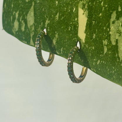 The Guide Crystals Green Zirconia Gold Mini Huggie Earrings