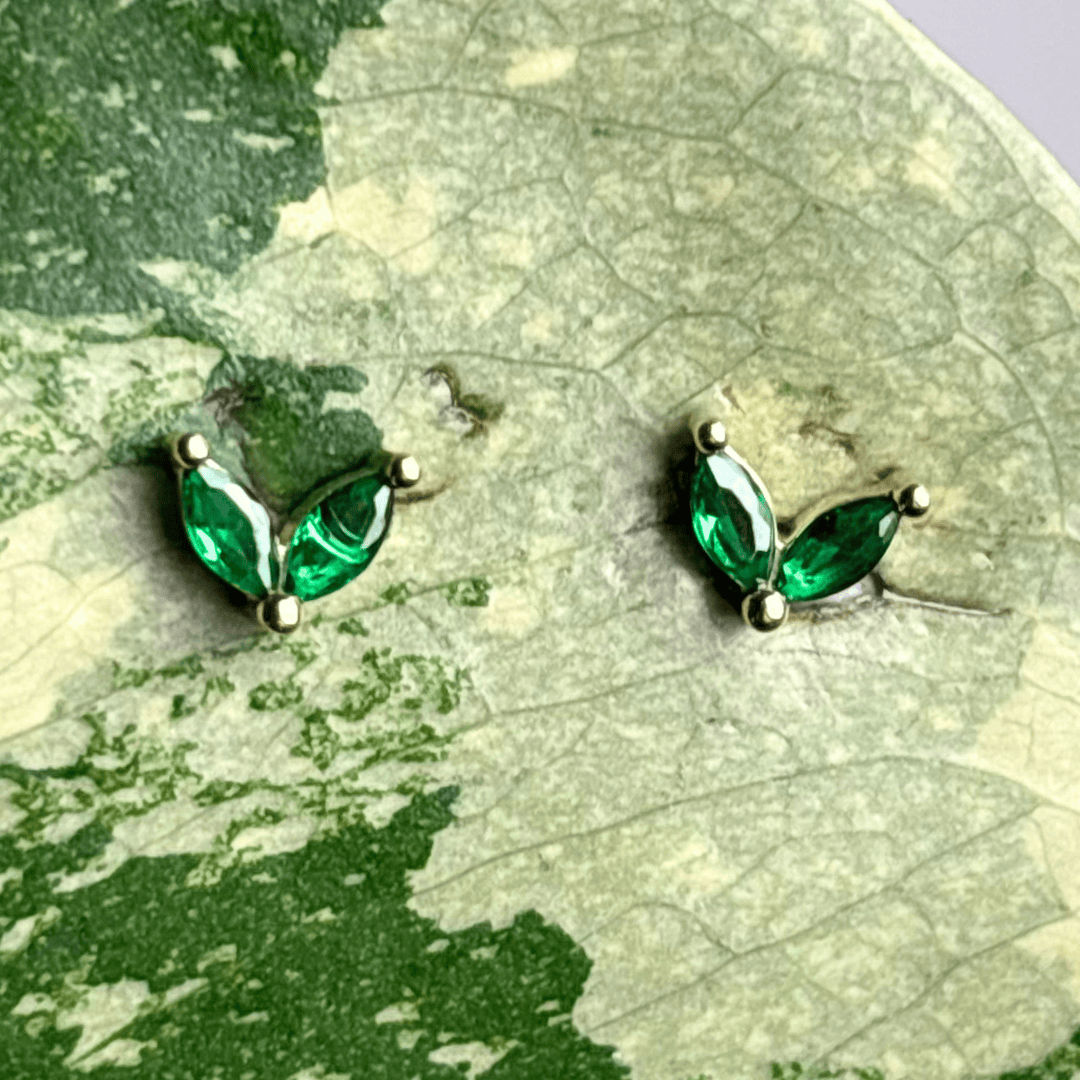 The Guide Crystals Green Zirconia Gold Stud Earrings
